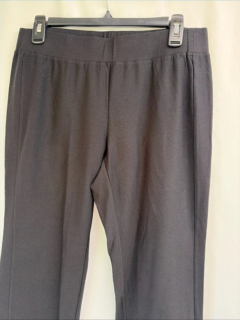 Eileen Fisher Womens Small Black Stretch Crepe Pants Pull On Straight Leg Cutout